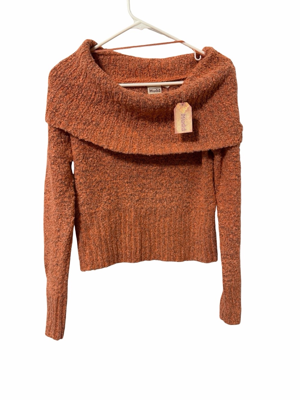 Mudd Women's Rust Orange Fold-Over Cowl Sweater NWT